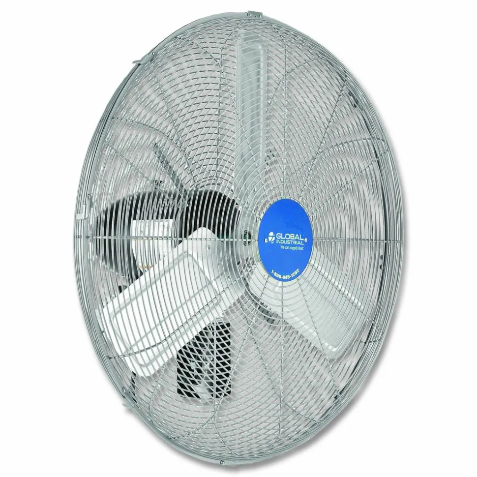 Global Industrial Deluxe Oscillating Wall Mount Fan, 24", 3 Speeds, Silver