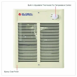 Global Industrial Fan Forced Wall Heater, Shaded Pole Motor, 2,000 W, 10.63 x 4.75 x 12.25, White