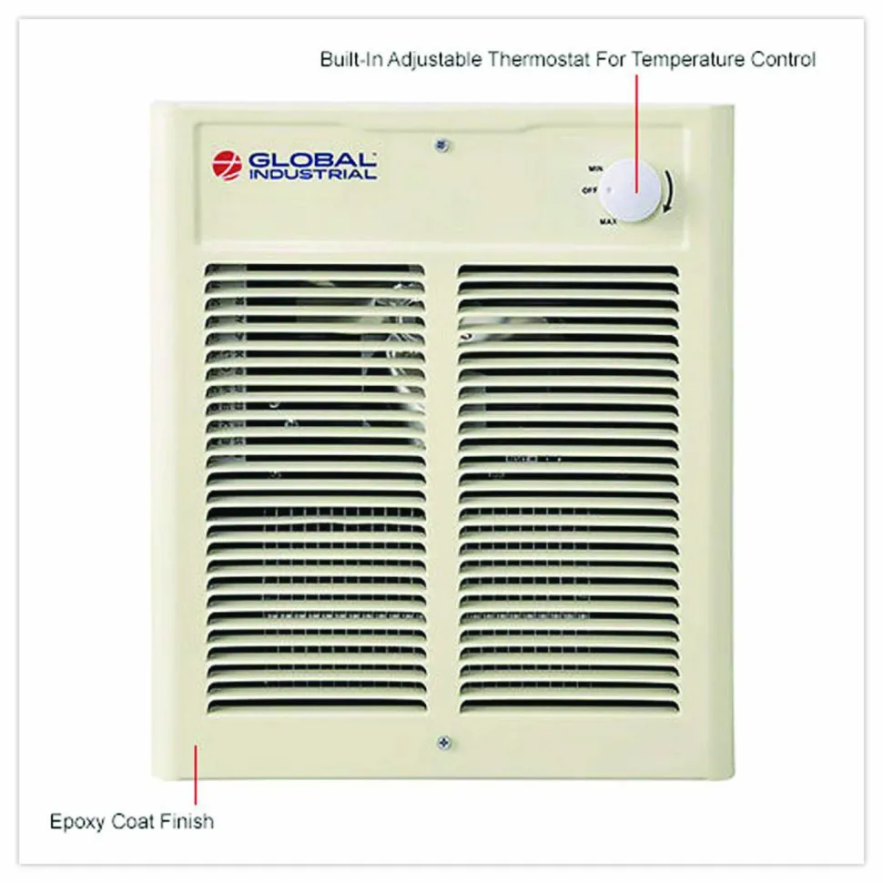 Global Industrial Fan Forced Wall Heater, Shaded Pole Motor, 2,000 W, 10.63 x 4.75 x 12.25, White
