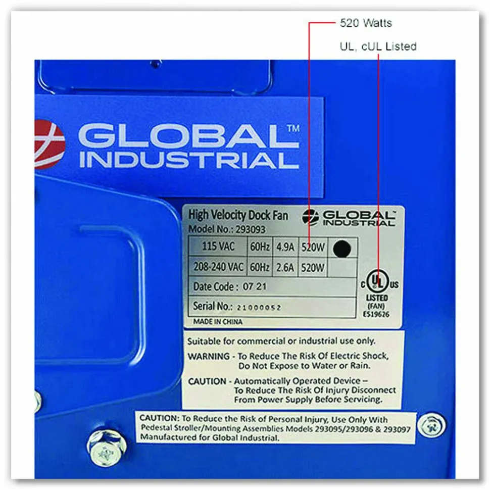 Global Industrial High Velocity Drum Fan with Yoke Mount, 18", 1 Speed, Blue
