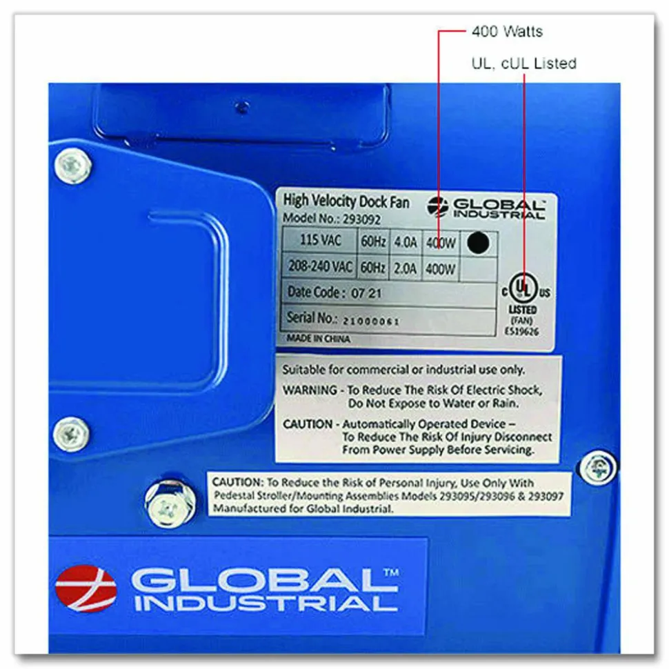 Global Industrial High Velocity Drum Fan with Yoke Mount, 14", 1 Speed, Blue