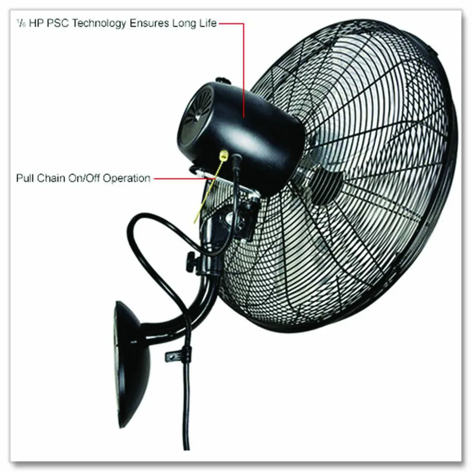 Global Industrial Industrial Wall Mounted Oscillating Fan, 18", 3 Speeds, Black