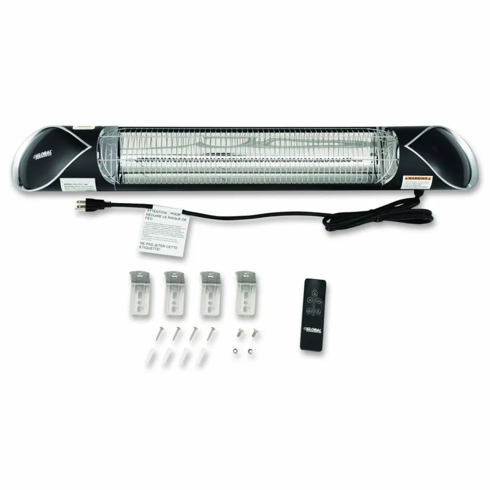 Global Industrial Infrared Patio Heater with Remote Control, 1,500 W, 35.38 x 5.13 x 3.5, Black