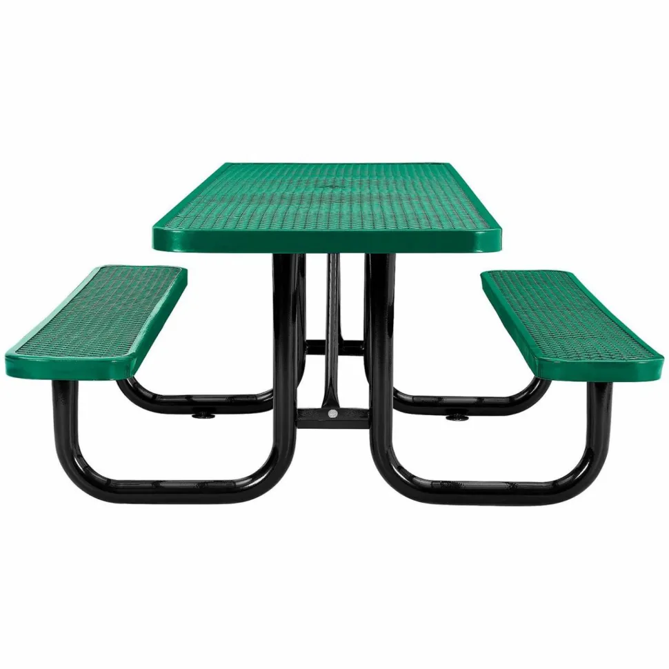 Global Industrial ADA Compliant Expanded Steel Picnic Table, Rectangular, 96 x 60 x 21.5, Green Top and Base