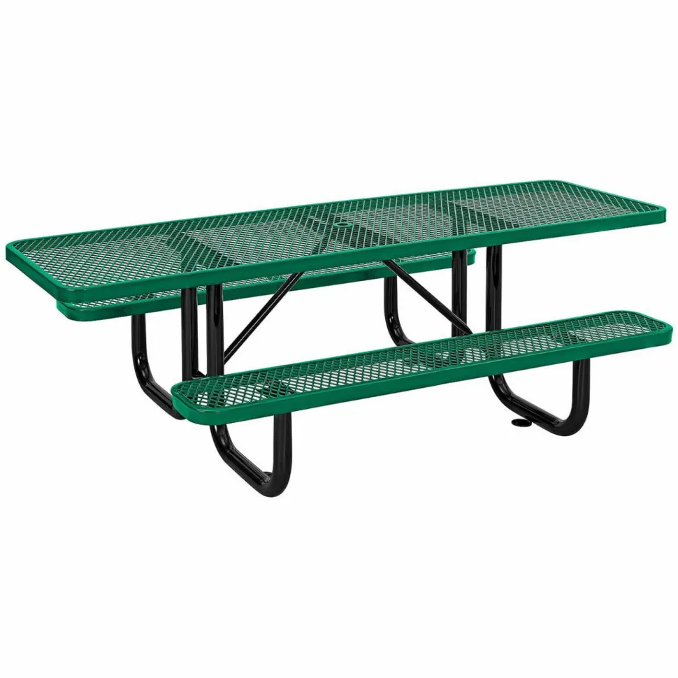 Global Industrial ADA Compliant Expanded Steel Picnic Table, Rectangular, 96 x 60 x 21.5, Green Top and Base