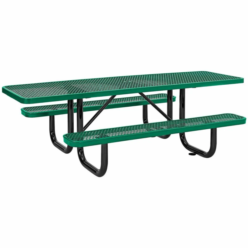 Global Industrial ADA Compliant Expanded Steel Picnic Table, Rectangular, 96 x 60 x 21.5, Green Top and Base