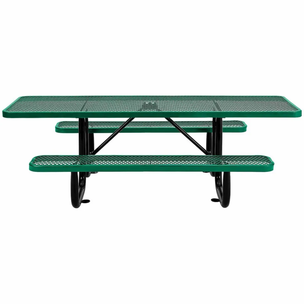 Global Industrial ADA Compliant Expanded Steel Picnic Table, Rectangular, 96 x 60 x 21.5, Green Top and Base