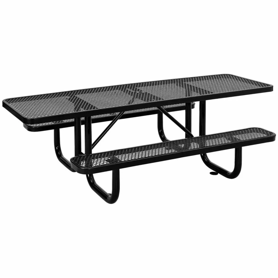 Global Industrial ADA Compliant Expanded Steel Picnic Table, Rectangular, 96 x 60 x 29.5, Black Top and Base