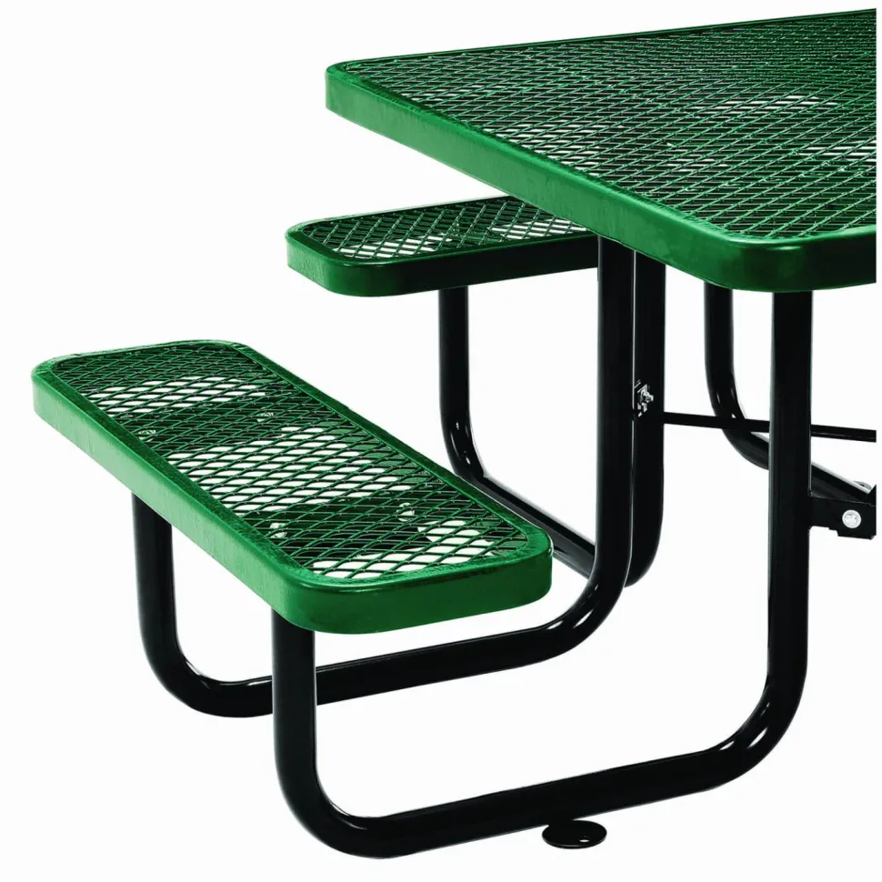 Global Industrial Expanded Steel Picnic Table, Square, 81 x 81 x 29.5, Green Top, Green Base/Legs