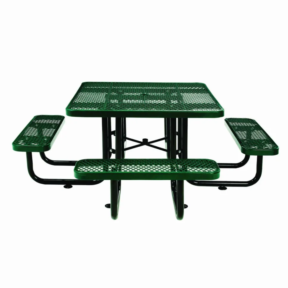 Global Industrial Expanded Steel Picnic Table, Square, 81 x 81 x 29.5, Green Top, Green Base/Legs