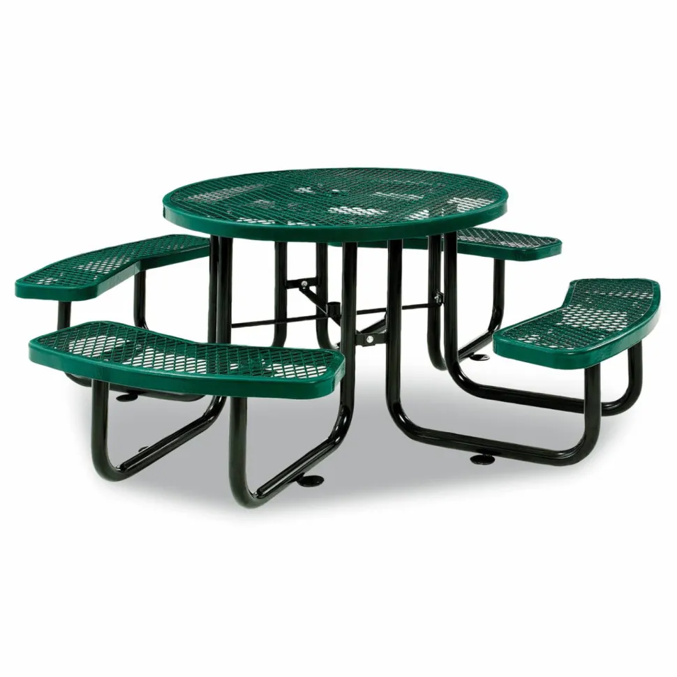 Global Industrial Expanded Steel Picnic Table, Round, 46" Dia x 29.5"h, Green Top, Green Base/Legs