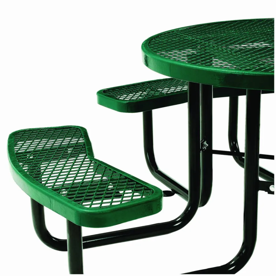 Global Industrial Expanded Steel Picnic Table, Round, 46" Dia x 29.5"h, Green Top, Green Base/Legs
