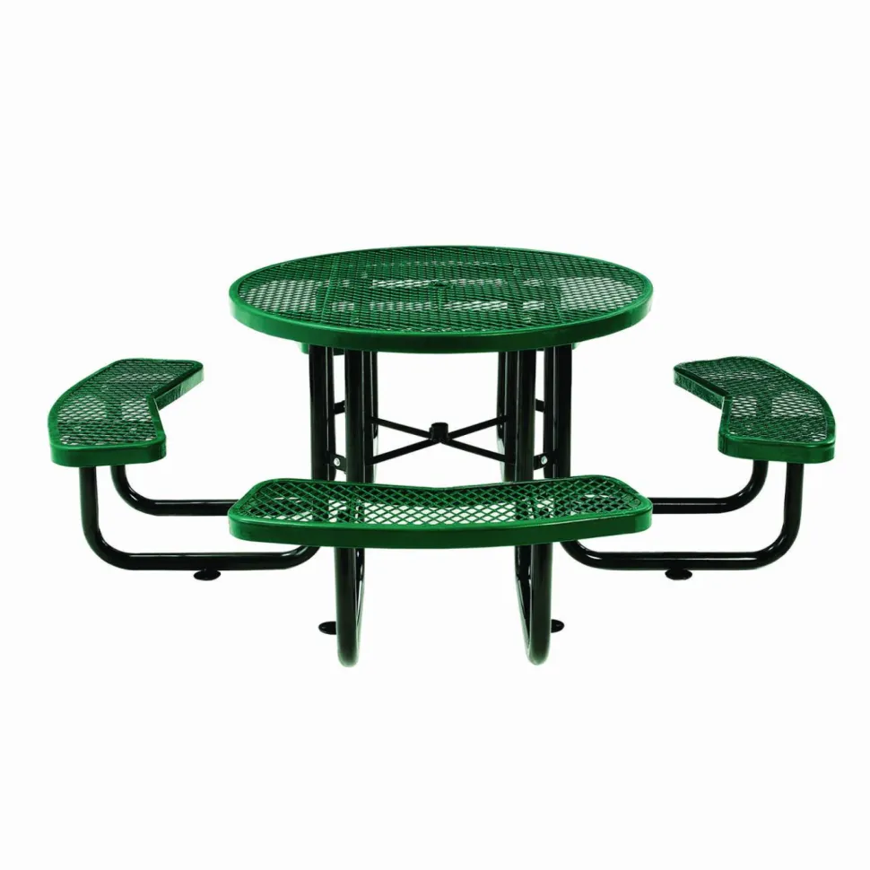 Global Industrial Expanded Steel Picnic Table, Round, 46" Dia x 29.5"h, Green Top, Green Base/Legs