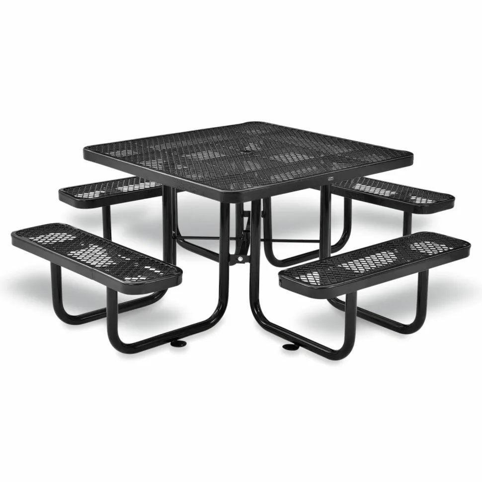 Global Industrial Expanded Steel Picnic Table, Square, 81 x 81 x 29.5, Black Top, Black Base/Legs