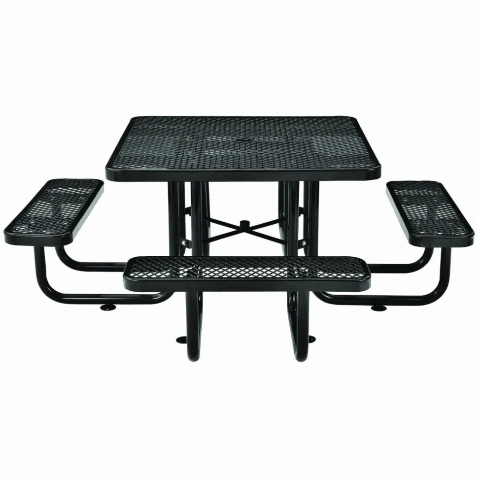 Global Industrial Expanded Steel Picnic Table, Square, 81 x 81 x 29.5, Black Top, Black Base/Legs
