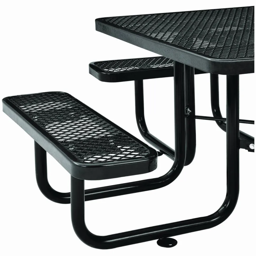 Global Industrial Expanded Steel Picnic Table, Square, 81 x 81 x 29.5, Black Top, Black Base/Legs