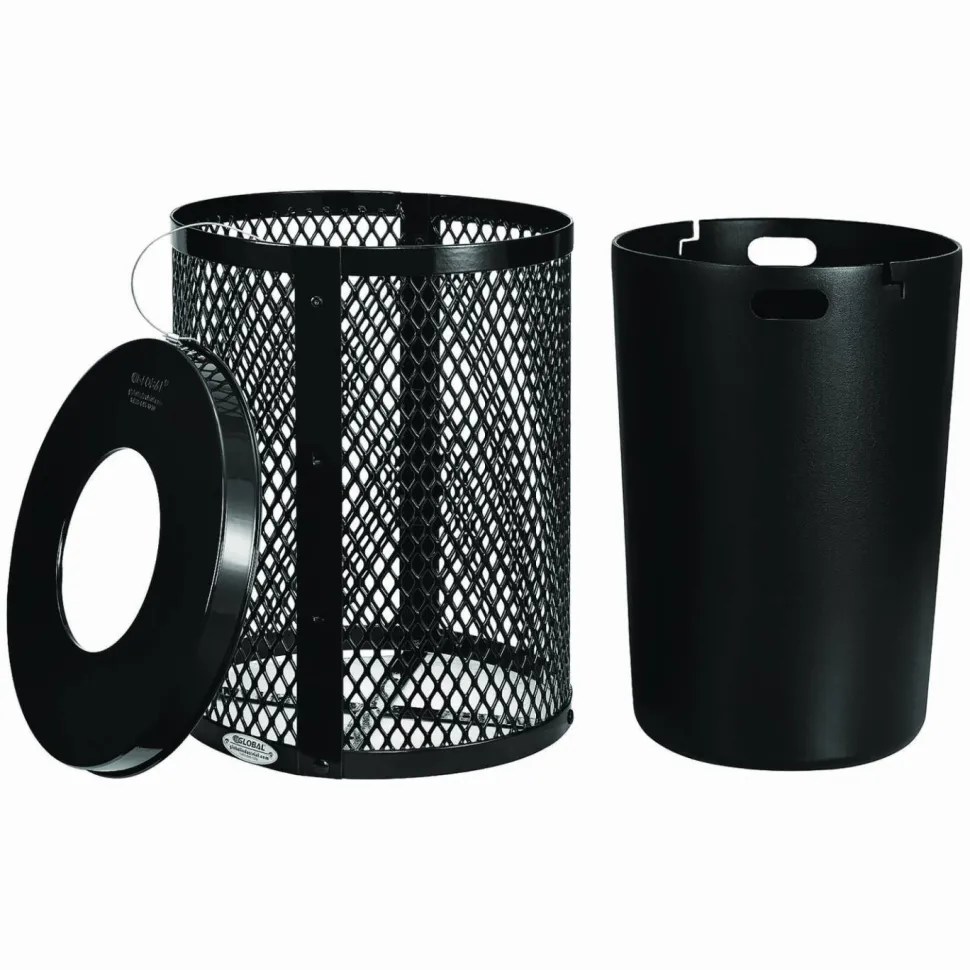 Global Industrial Outdoor Diamond Steel Trash Can, 36 gal, Black