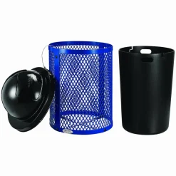 Global Industrial Outdoor Diamond Steel Trash Can, 36 gal, Dome Lid, Blue
