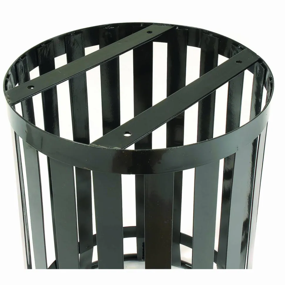 Global Industrial Outdoor Slatted Steel Trash Can, 36 gal, Black