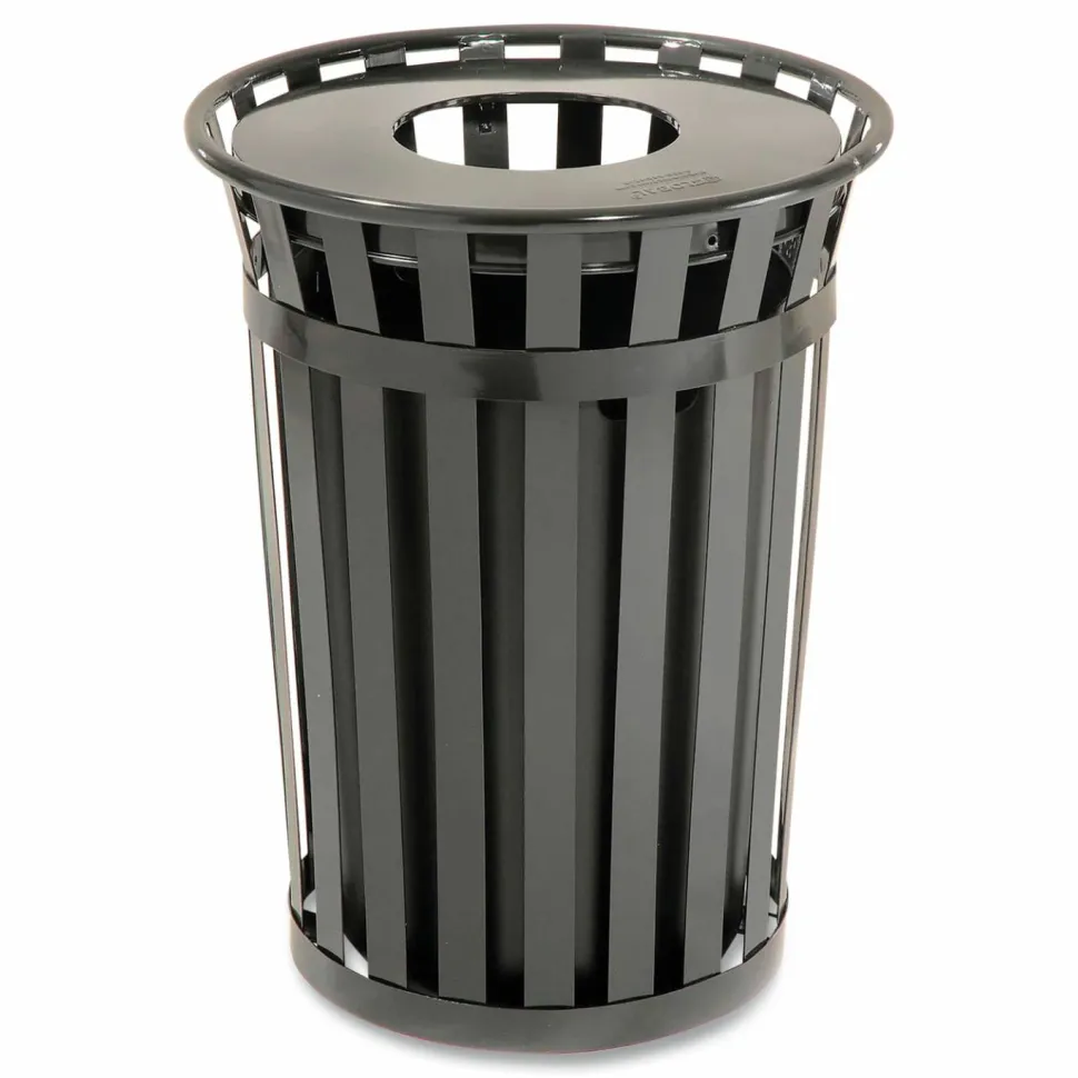 Global Industrial Outdoor Slatted Steel Trash Can, 36 gal, Black