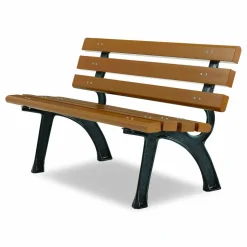 Global Industrial Recycled Plastic Benches with Back, 48" x 23" x 28", Tan Seat/Back, Black Base