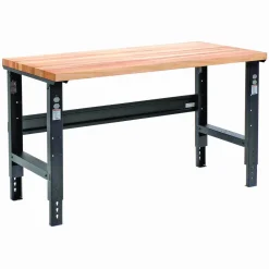 Global Industrial Standard Duty Butcher Block Top Adjustable Height Workbench, 2,000 lbs, 60 x 30 x 30.88 to 36.88, Black