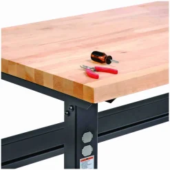 Global Industrial Standard Duty Butcher Block Top Adjustable Height Workbench, 2,000 lbs, 60 x 30 x 30.88 to 36.88, Black