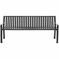 Global Industrial Steel Slat Benches with Back, 72" x 26" x 31", Black Seat/Back, Black Base