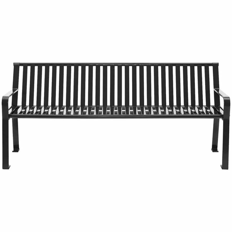 Global Industrial Steel Slat Benches with Back, 72" x 26" x 31", Black Seat/Back, Black Base