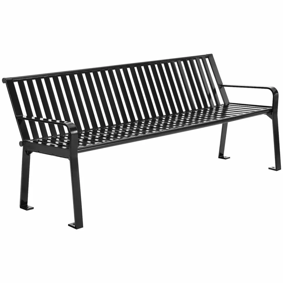 Global Industrial Steel Slat Benches with Back, 72" x 26" x 31", Black Seat/Back, Black Base