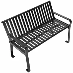 Global Industrial Steel Slat Benches with Back, 48" x 27" x 31", Black Seat/Back, Black Base