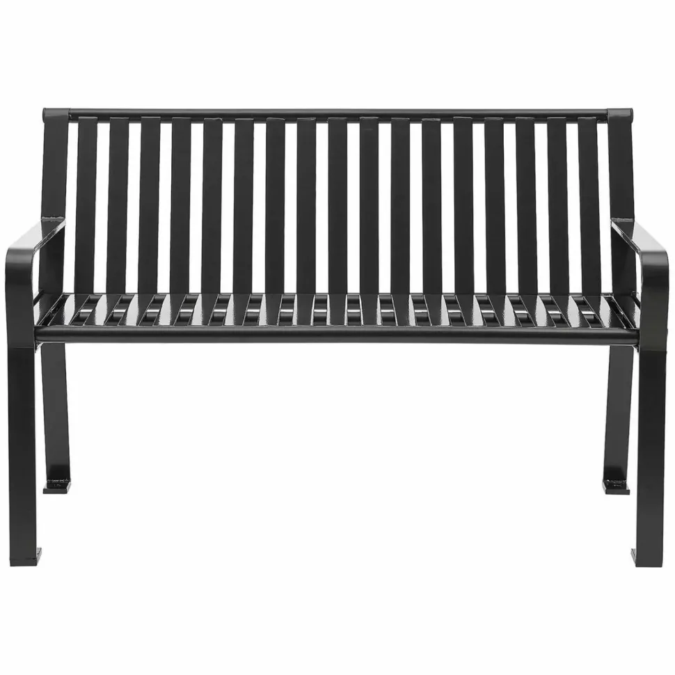 Global Industrial Steel Slat Benches with Back, 48" x 27" x 31", Black Seat/Back, Black Base
