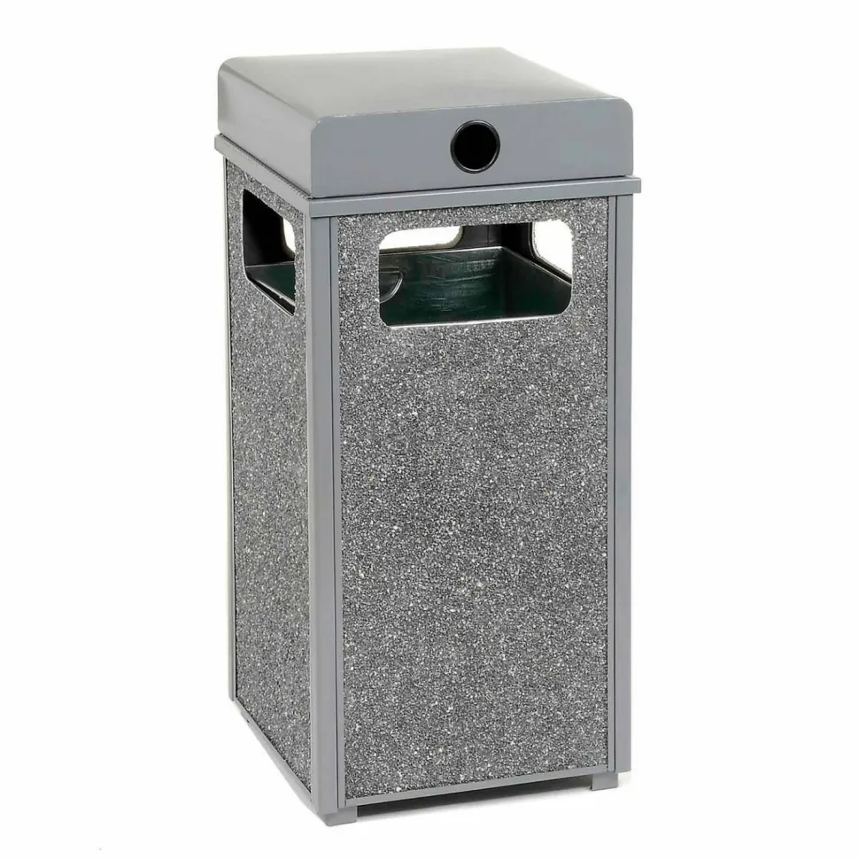 Global Industrial Stone Panel All Weather Trash Receptacle Urn, 12 gal, Steel, Gray