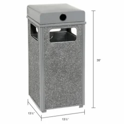 Global Industrial Stone Panel All Weather Trash Receptacle Urn, 12 gal, Steel, Gray