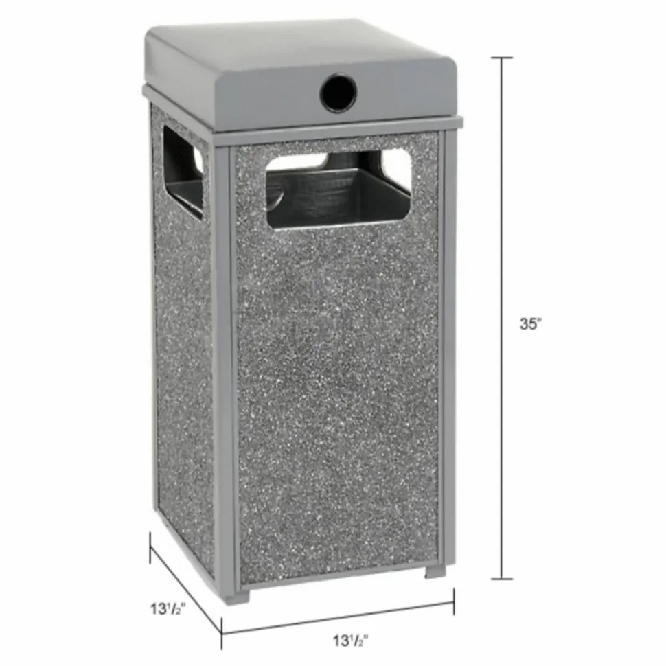 Global Industrial Stone Panel All Weather Trash Receptacle Urn, 12 gal, Steel, Gray