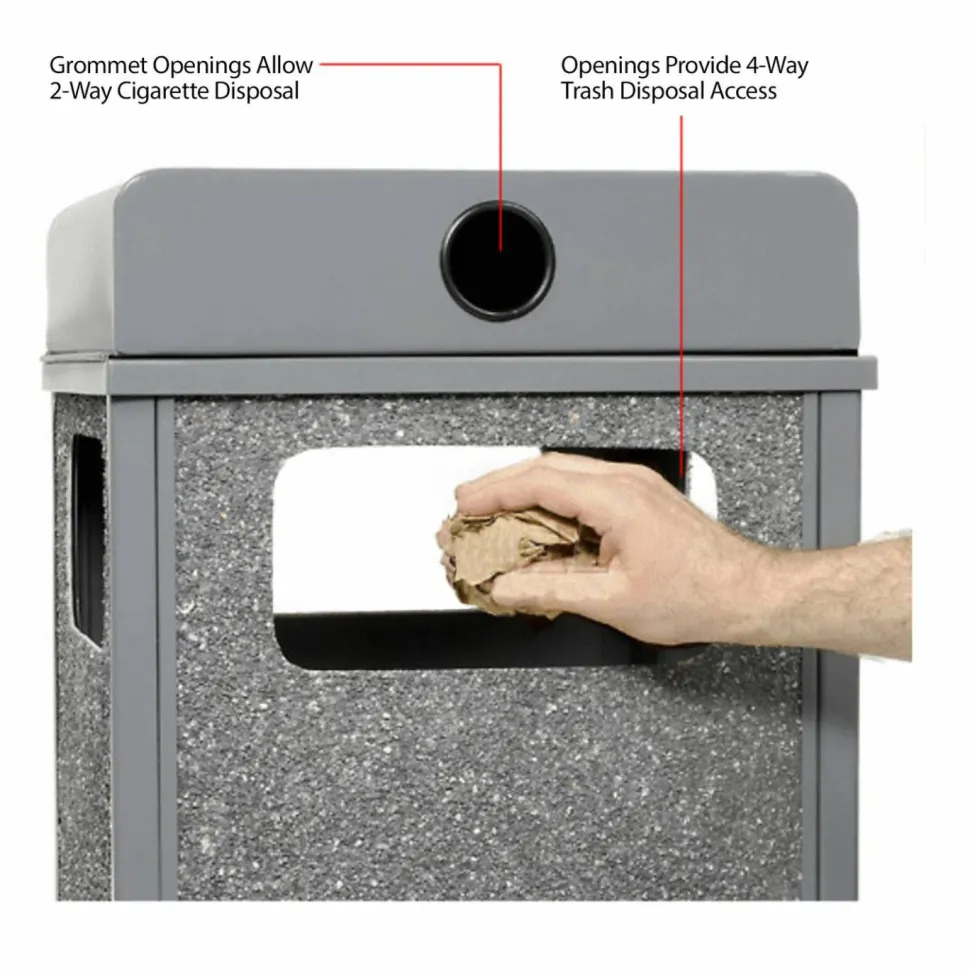 Global Industrial Stone Panel All Weather Trash Receptacle Urn, 12 gal, Steel, Gray