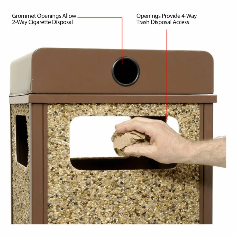 Global Industrial Stone Panel All Weather Trash Receptacle Urn, 12 gal, Steel, Brown