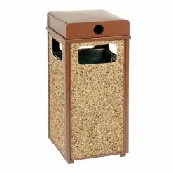 Global Industrial Stone Panel All Weather Trash Receptacle Urn, 12 gal, Steel, Brown