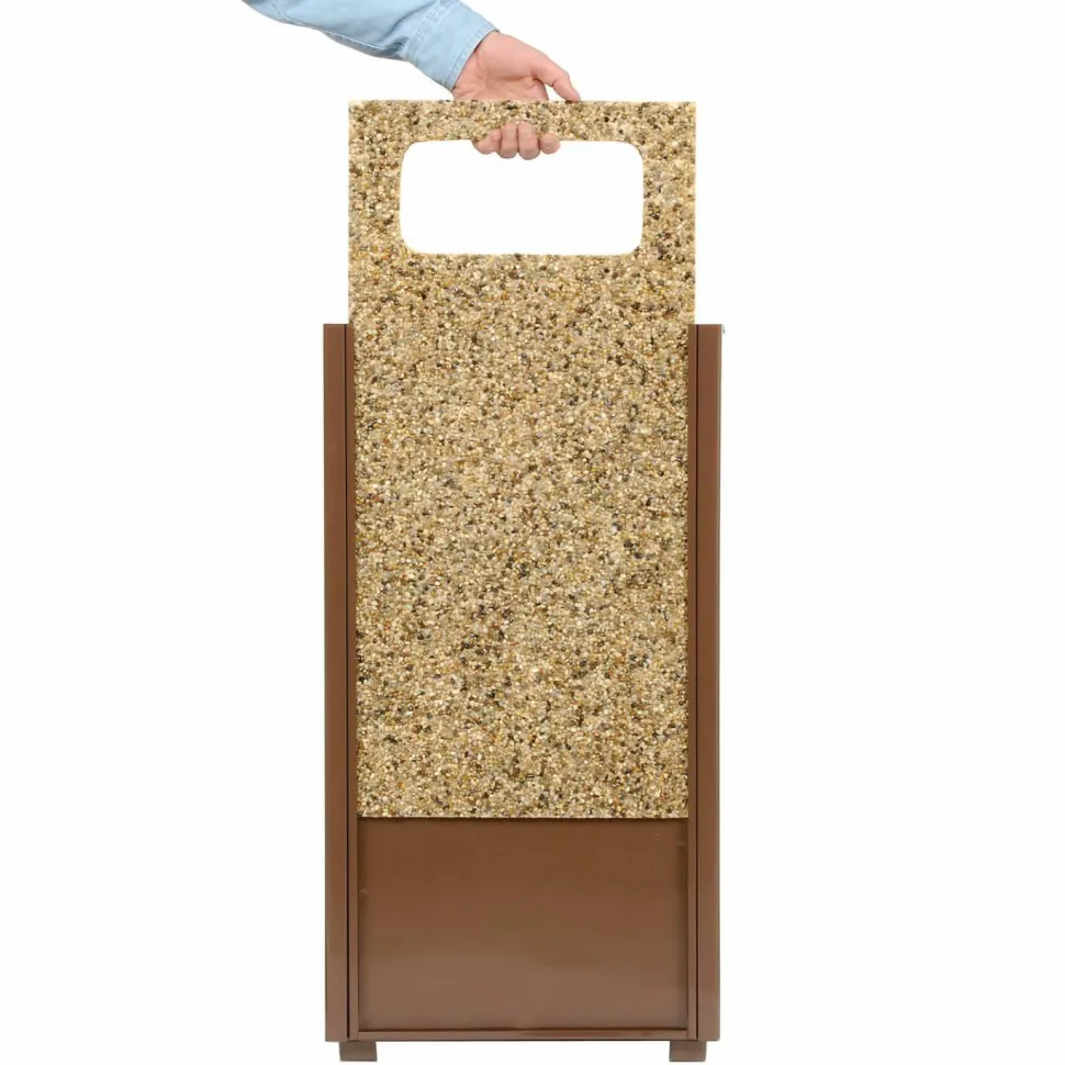 Global Industrial Stone Panel All Weather Trash Receptacle Urn, 12 gal, Steel, Brown