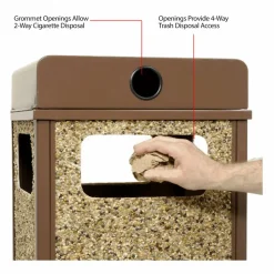 Global Industrial Stone Panel All Weather Trash Receptacle Urn, 24 gal, Steel, Brown
