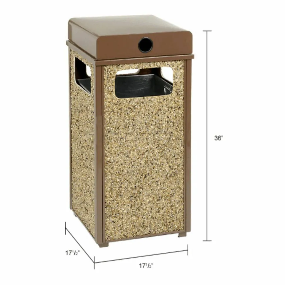 Global Industrial Stone Panel All Weather Trash Receptacle Urn, 24 gal, Steel, Brown