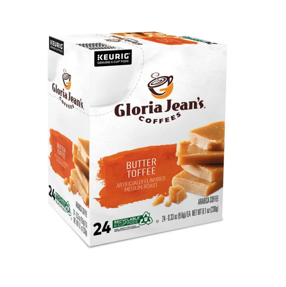 Gloria Jean's Butter Toffee Keurig Single-Serve K-Cup Pods, Medium Roast, 24 Pods Per Pack, Case Of 4 Packs