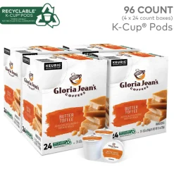 Gloria Jean's Butter Toffee Keurig Single-Serve K-Cup Pods, Medium Roast, 24 Pods Per Pack, Case Of 4 Packs