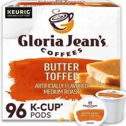 Gloria Jean's Butter Toffee Keurig Single-Serve K-Cup Pods, Medium Roast, 24 Pods Per Pack, Case Of 4 Packs