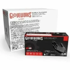 Gloveworks Black Nitrile Industrial Powder-Free Disposable Gloves, Large, Black, Box Of 100 Gloves