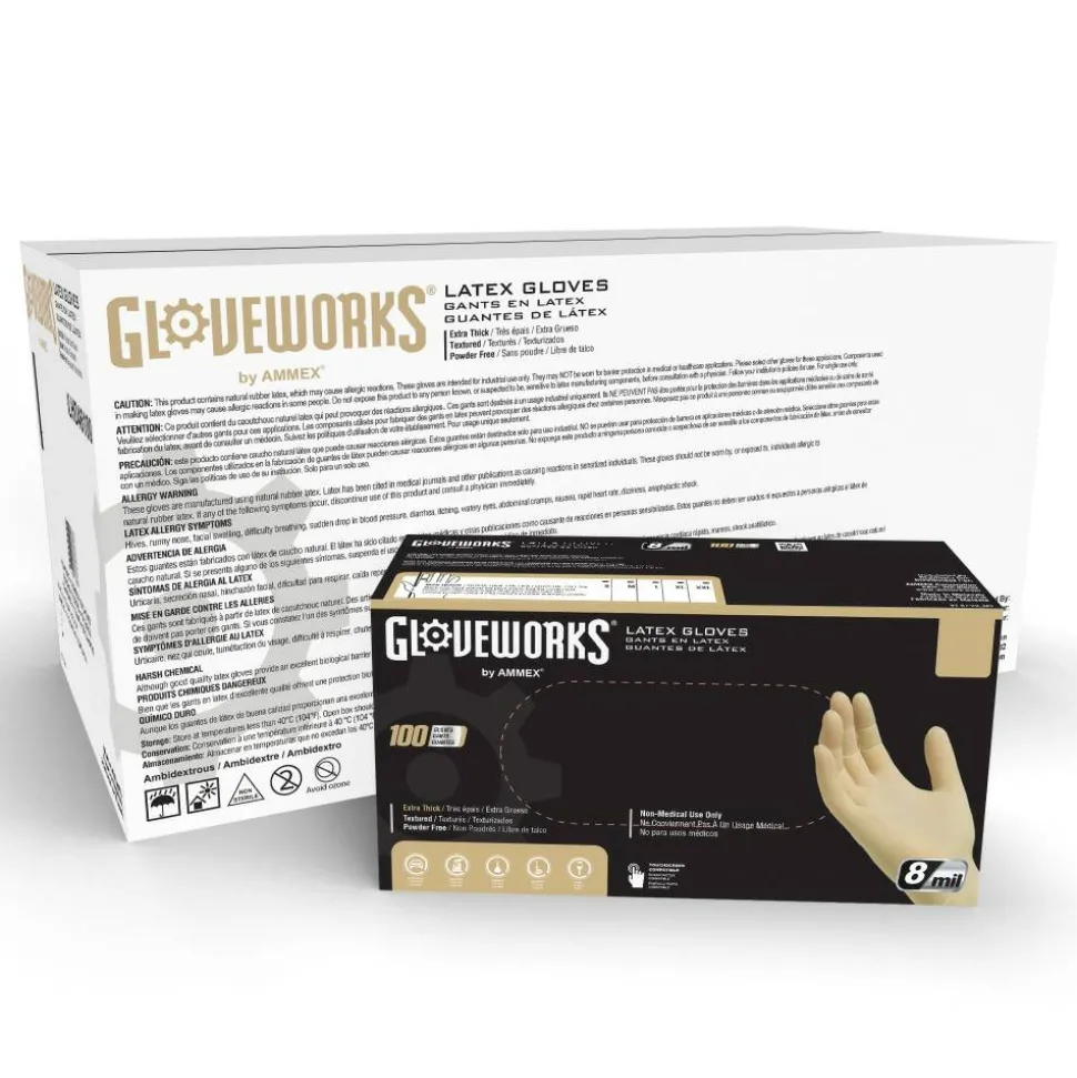 Gloveworks Ivory Latex Powder-Free Industrial Gloves, XL, White, 100 Gloves Per Box
