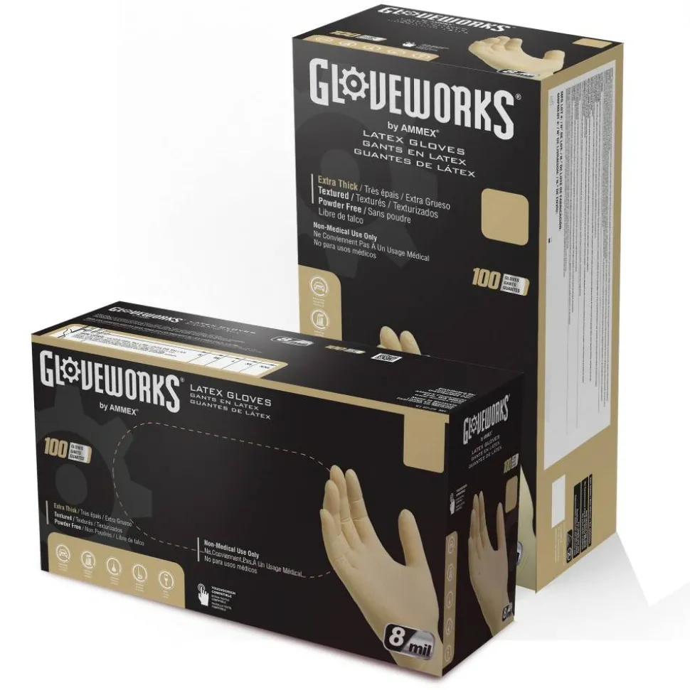 Gloveworks Ivory Latex Powder-Free Industrial Gloves, XL, White, 100 Gloves Per Box