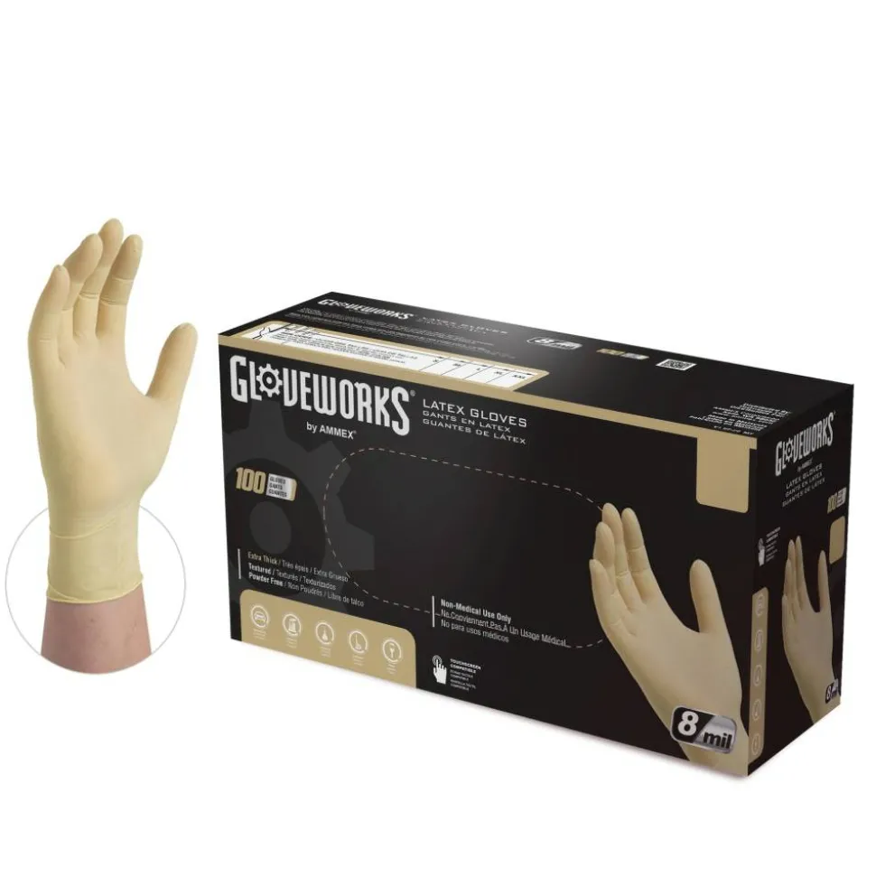 Gloveworks Ivory Latex Powder-Free Industrial Gloves, XL, White, 100 Gloves Per Box