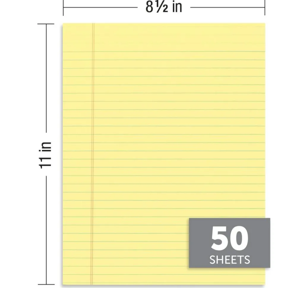 Glue-Top Legal Pads, 8-1/2" x 11", Legal Ruled, 50 Sheets, Canary, Pack Of 12 Pads