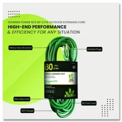 GoGreen Power 16 AWG Outdoor Extension Cord, 80 ft, 10 A, Green